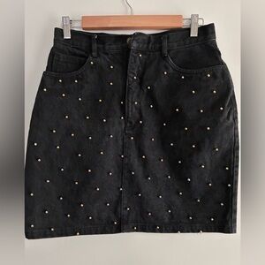 Vintage Black gold bead Studded Denim Skirt Bill Blass